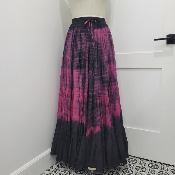 BoheeWohee Women's Cotton Gypsy Boho 4- Tiered A-Line Pleated Max Skirt Size S - Picture 3 of 11